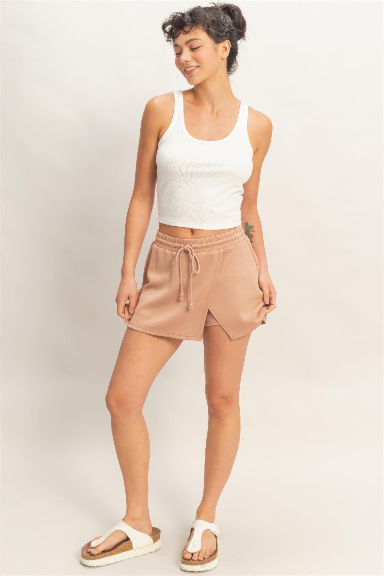 Wrap Front Elastic Waist Skort