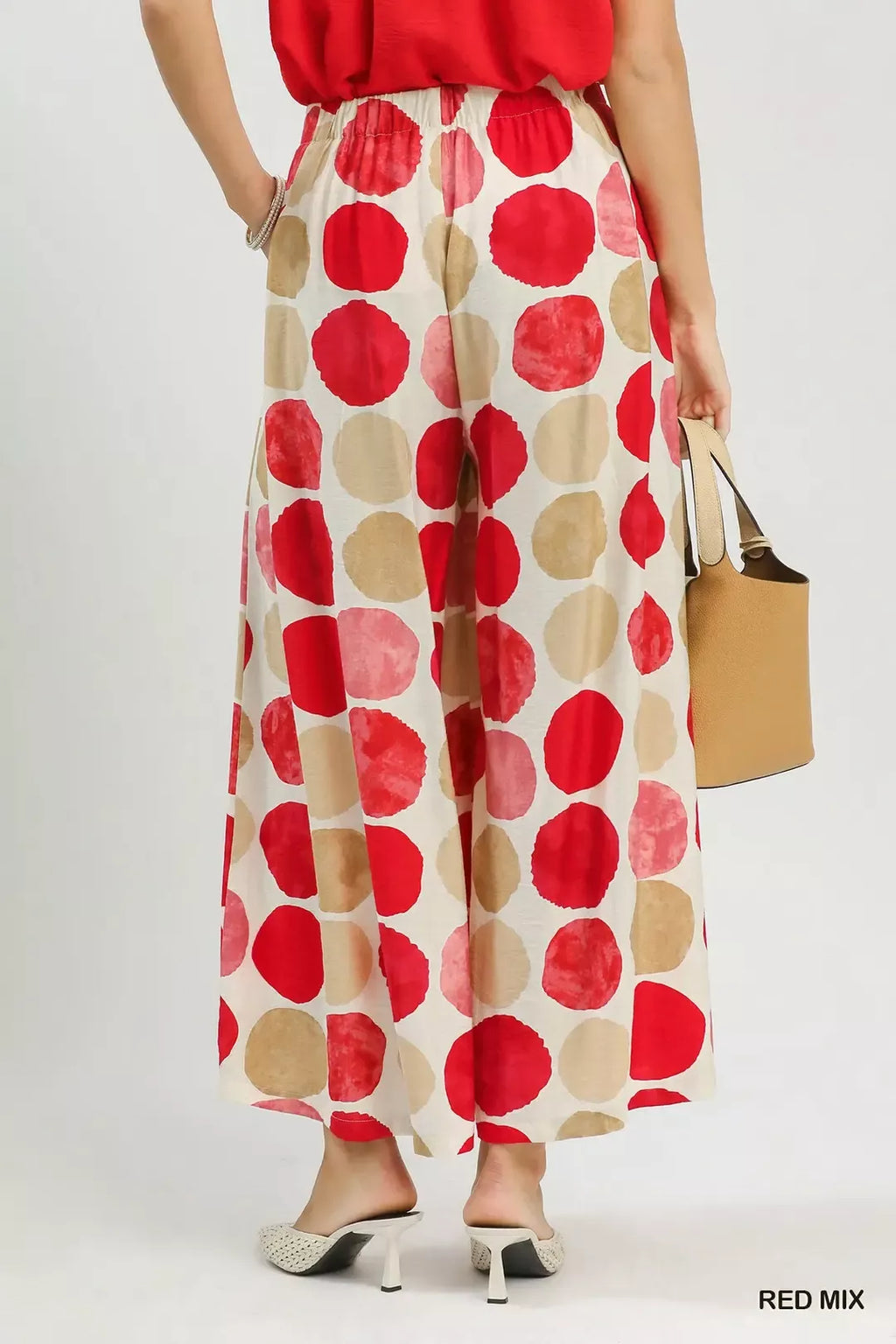 Women's Red Dot Print Wide Leg Pants