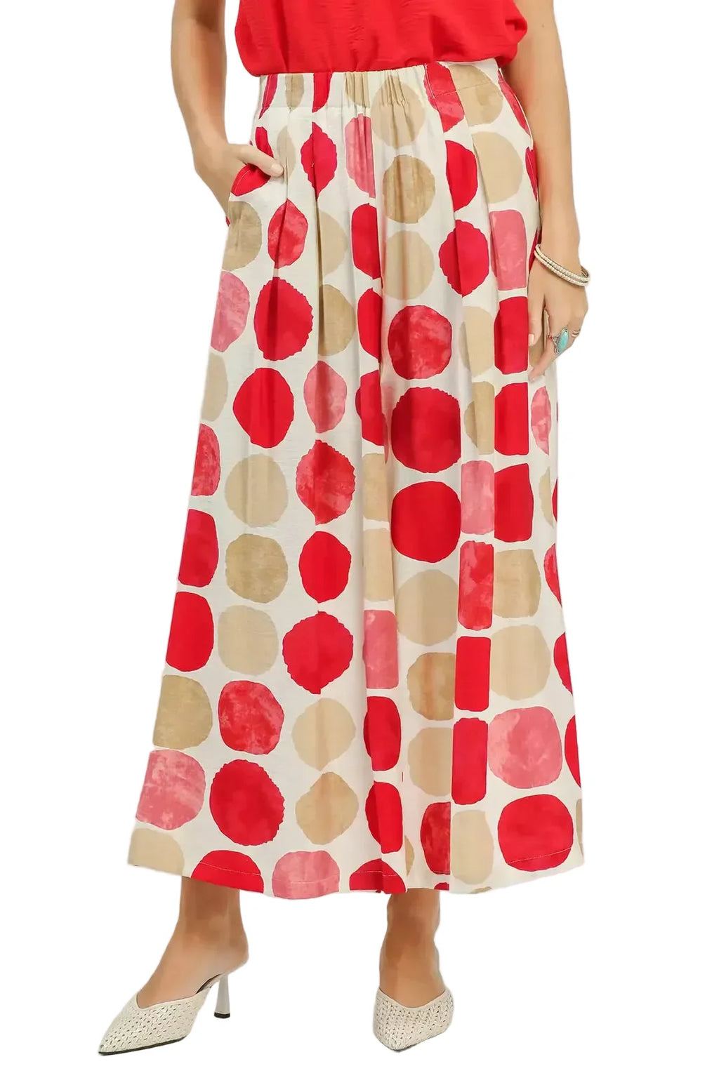 Women's Red Dot Print Wide Leg Pants